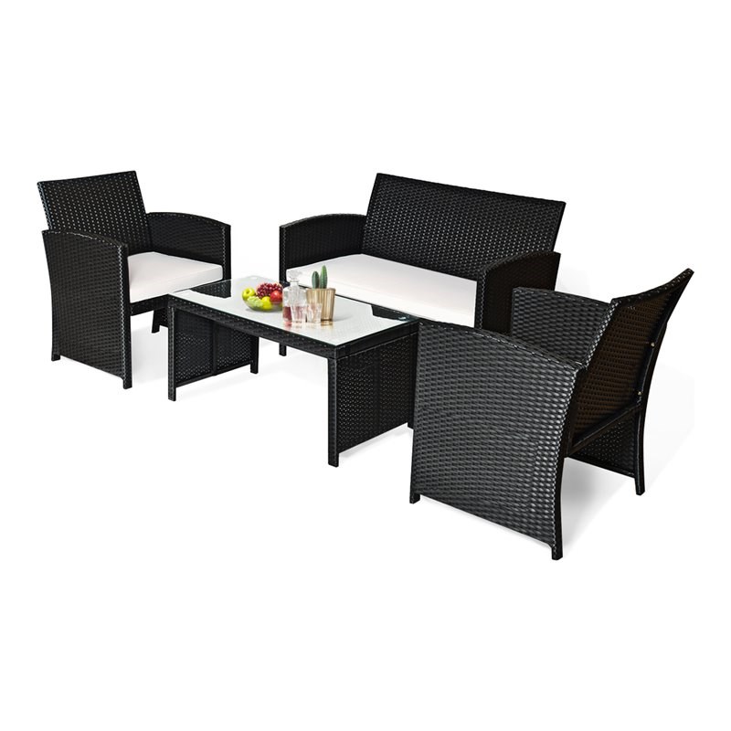 Pemberly Row 4-piece Rattan Patio Furniture Set with Cushion in Black