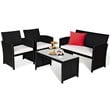 Pemberly Row 4-piece Rattan Patio Furniture Set with Cushion in Black