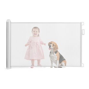 Pemberly Row Baby Retractable Mesh Gates w/ Easy Latch & Flexible Design - White