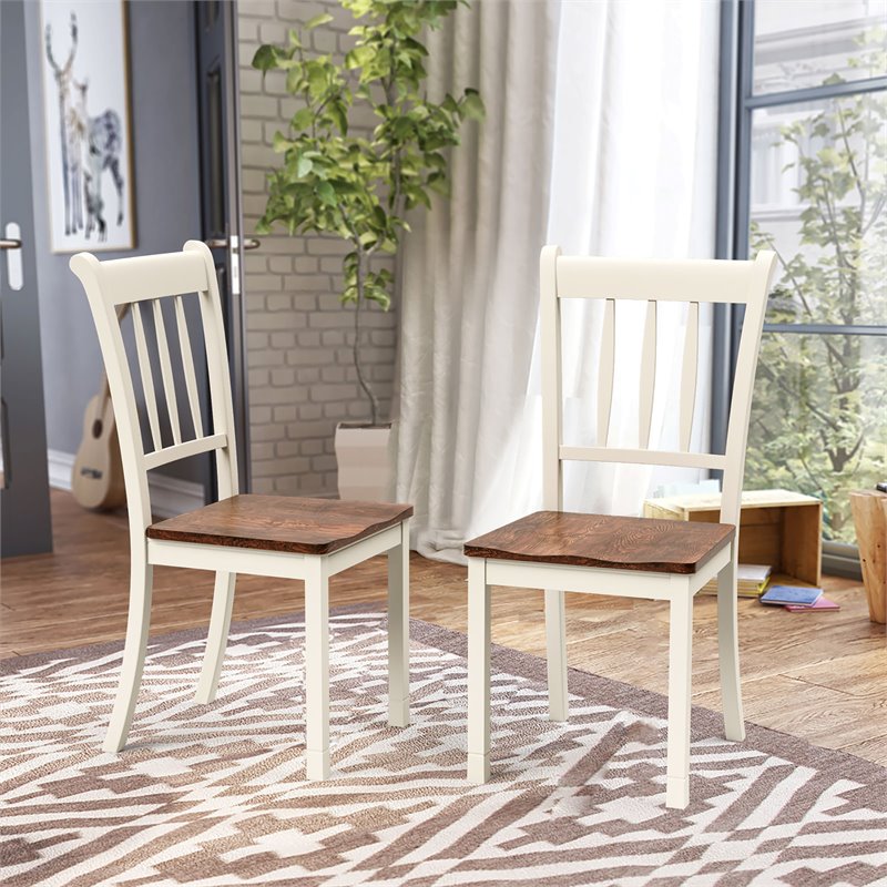 Pemberly Row Rubber Wood Dining Chair with High Back in White (Set of 2)