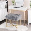 Pemberly Row Contemporary Faux-Fur Plush Footrest Stool with Metal Legs in Gray