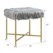 Pemberly Row Contemporary Faux-Fur Plush Footrest Stool with Metal Legs in Gray