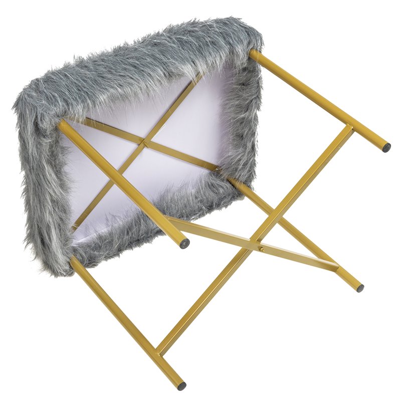 Pemberly Row Contemporary Faux-Fur Plush Footrest Stool with Metal Legs in Gray
