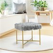 Pemberly Row Contemporary Faux-Fur Plush Footrest Stool with Metal Legs in Gray