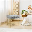 Pemberly Row Contemporary Faux-Fur Plush Footrest Stool with Metal Legs in Gray