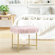 Pemberly Row Contemporary Faux-Fur Plush Footrest Stool with Metal Legs in Pink
