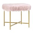 Pemberly Row Contemporary Faux-Fur Plush Footrest Stool with Metal Legs in Pink