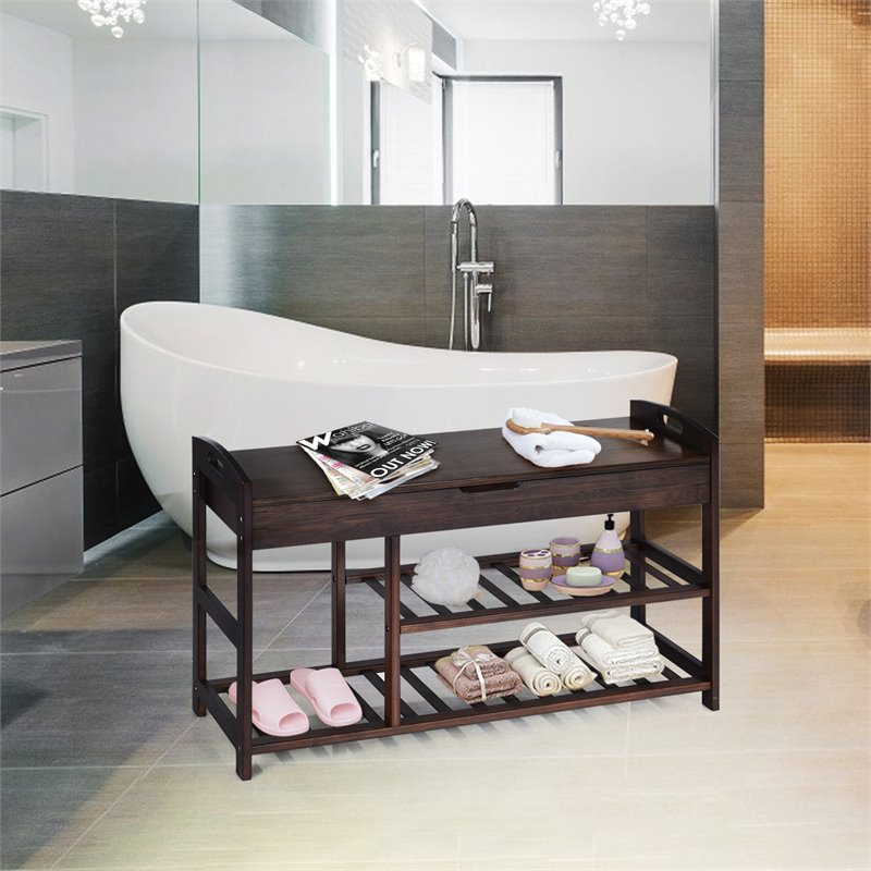 Pemberly Row 3-tier Contemporary Premium Bamboo Shoe Rack in Brown