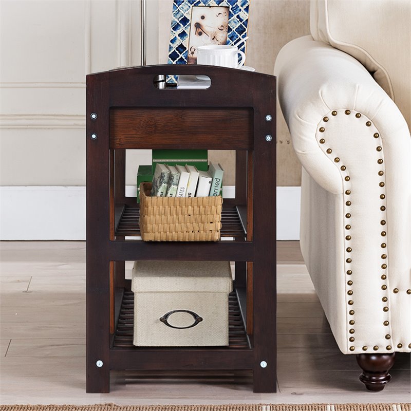 Pemberly Row 3-tier Contemporary Premium Bamboo Shoe Rack in Brown