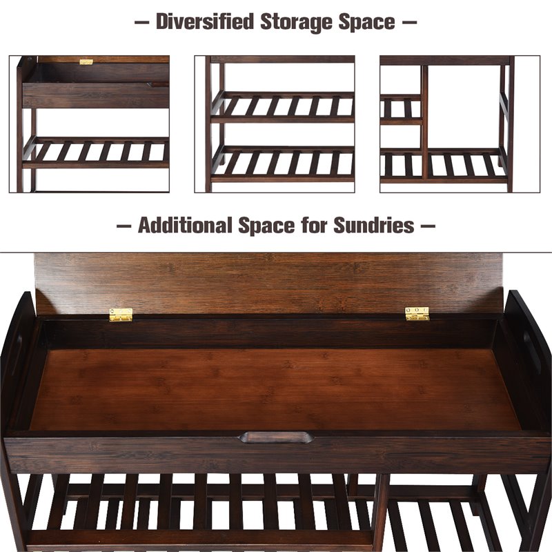 Pemberly Row 3-tier Contemporary Premium Bamboo Shoe Rack in Brown
