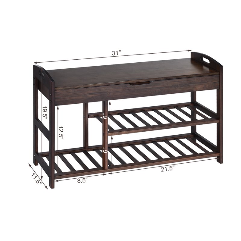 Pemberly Row 3-tier Contemporary Premium Bamboo Shoe Rack in Brown