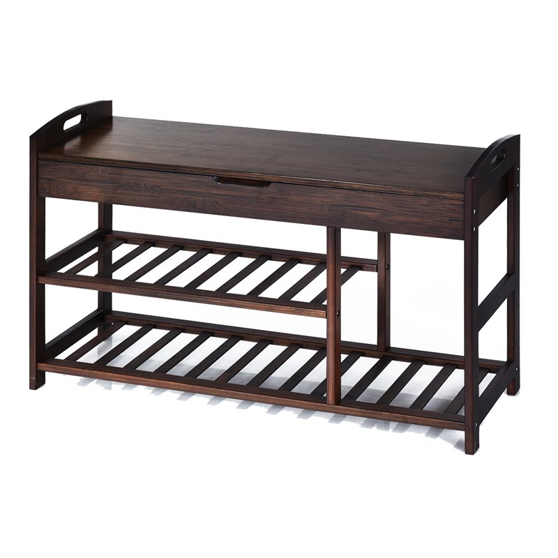 Pemberly Row 3-tier Contemporary Premium Bamboo Shoe Rack in Brown