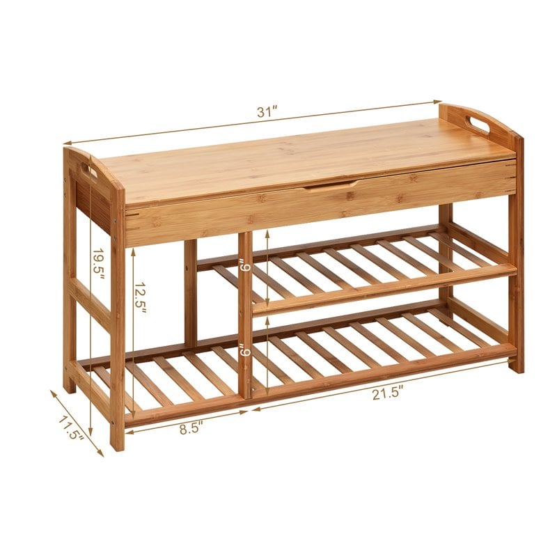 Pemberly Row 3-tier Contemporary Premium Bamboo Shoe Rack in Natural