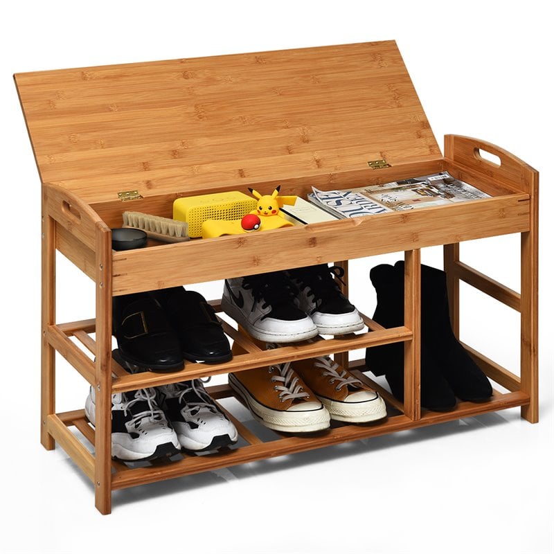 Pemberly Row 3-tier Contemporary Premium Bamboo Shoe Rack in Natural