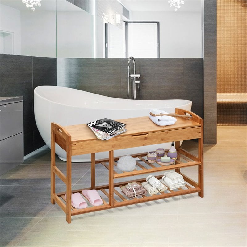 Pemberly Row 3-tier Contemporary Premium Bamboo Shoe Rack in Natural