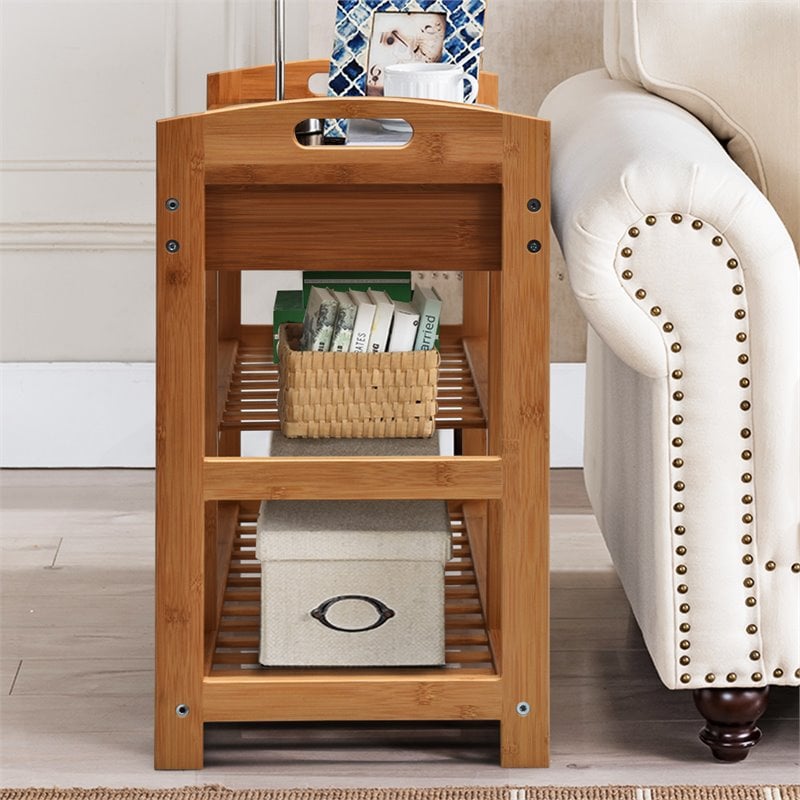 Pemberly Row 3-tier Contemporary Premium Bamboo Shoe Rack in Natural