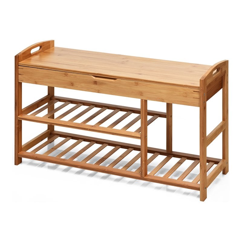 Pemberly Row 3-tier Contemporary Premium Bamboo Shoe Rack in Natural