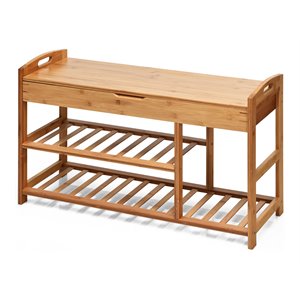 Pemberly Row 3-tier Contemporary Premium Bamboo Shoe Rack in Natural