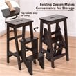 Pemberly Row 3-tier Rubber Wood Portable Folding Step Stool in Coffee