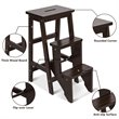 Pemberly Row 3-tier Rubber Wood Portable Folding Step Stool in Coffee