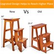 Pemberly Row 3-tier Rubber Wood Portable Folding Step Stool in Brown