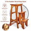 Pemberly Row 3-tier Rubber Wood Portable Folding Step Stool in Brown
