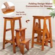 Pemberly Row 3-tier Rubber Wood Portable Folding Step Stool in Brown