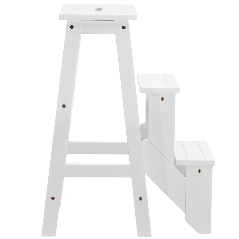 Pemberly Row 3-tier Rubber Wood Portable Folding Step Stool in White