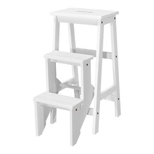Pemberly Row 3-tier Rubber Wood Portable Folding Step Stool in White