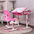 Pemberly Row MDF and Iron Adjustable Children Desk Chair Set with Drawer in Pink