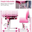 Pemberly Row MDF and Iron Adjustable Children Desk Chair Set with Drawer in Pink