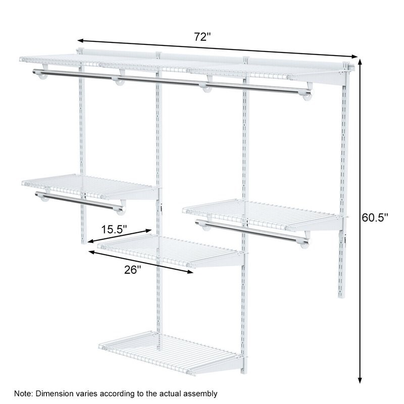 Pemberly Row Contemporary Steel Wall Mounted Adjustable Closet in White