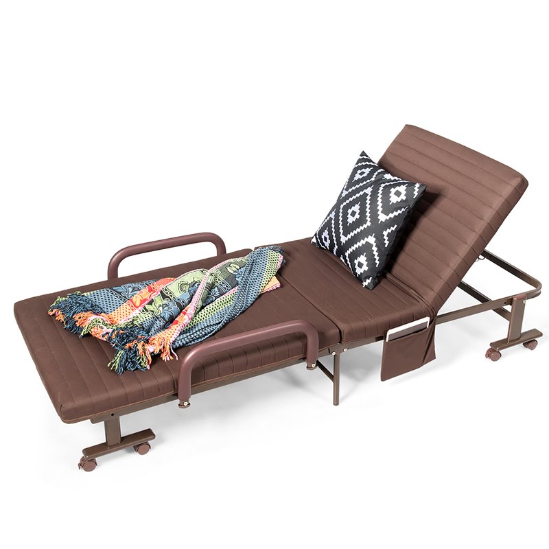 Pemberly Row Sponge Adjustable Folding Guest Bed with Portable Wheels in Brown