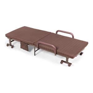 Pemberly Row Sponge Adjustable Folding Guest Bed with Portable Wheels in Brown