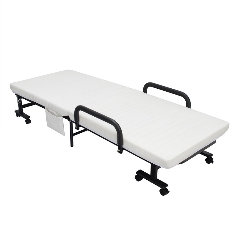 Pemberly Row Sponge Adjustable Folding Guest Bed with Portable Wheels in White