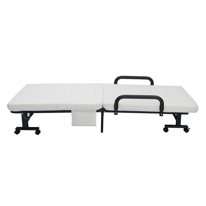 Pemberly Row Sponge Adjustable Folding Guest Bed with Portable Wheels in White