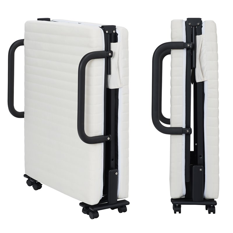 Pemberly Row Sponge Adjustable Folding Guest Bed with Portable Wheels in White