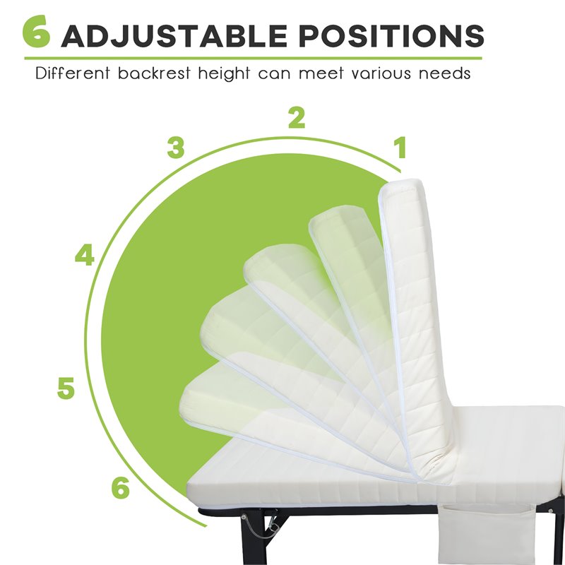 Pemberly Row Sponge Adjustable Folding Guest Bed with Portable Wheels in White