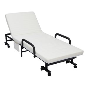 Pemberly Row Sponge Adjustable Folding Guest Bed with Portable Wheels in White