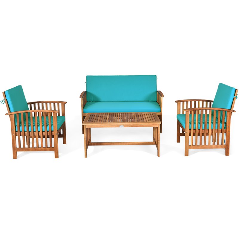 Pemberly Row 4-piece Wood & Sponge Patio Furniture Set with Coffee Table in Blue