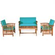 Pemberly Row 4-piece Wood & Sponge Patio Furniture Set with Coffee Table in Blue
