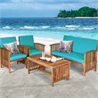 Pemberly Row 4-piece Wood & Sponge Patio Furniture Set with Coffee Table in Blue