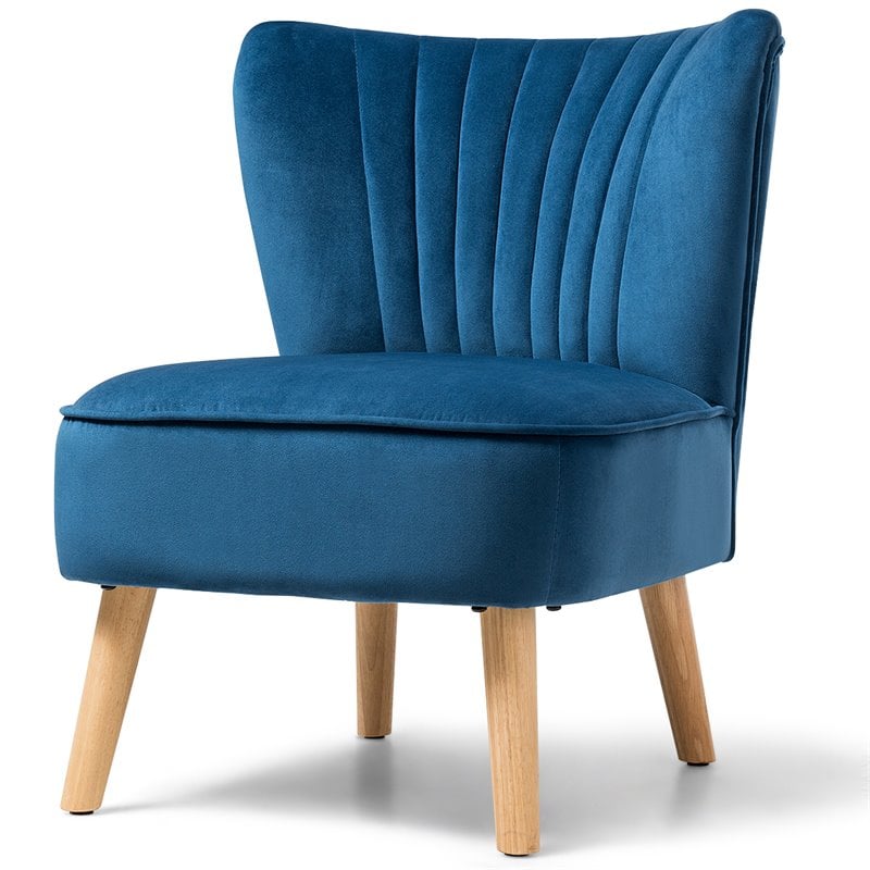 Pemberly Row Contemporary Rubber Wood & Velvet Armless Leisure Chair in Blue
