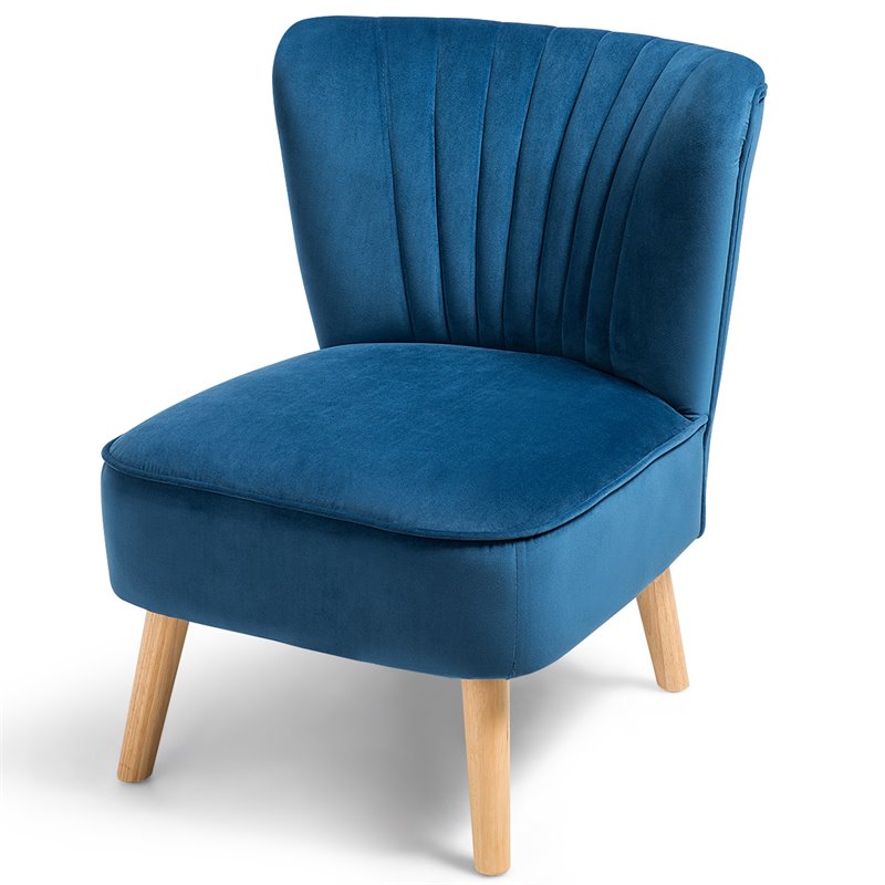 Pemberly Row Contemporary Rubber Wood & Velvet Armless Leisure Chair in Blue
