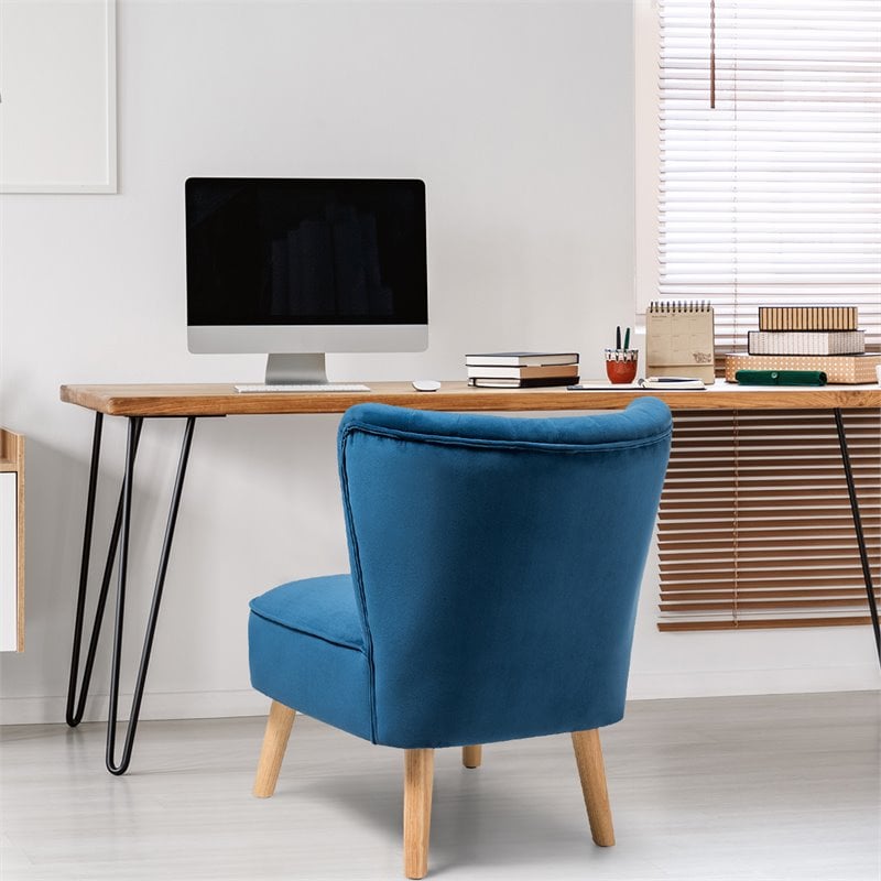 Pemberly Row Contemporary Rubber Wood & Velvet Armless Leisure Chair in Blue