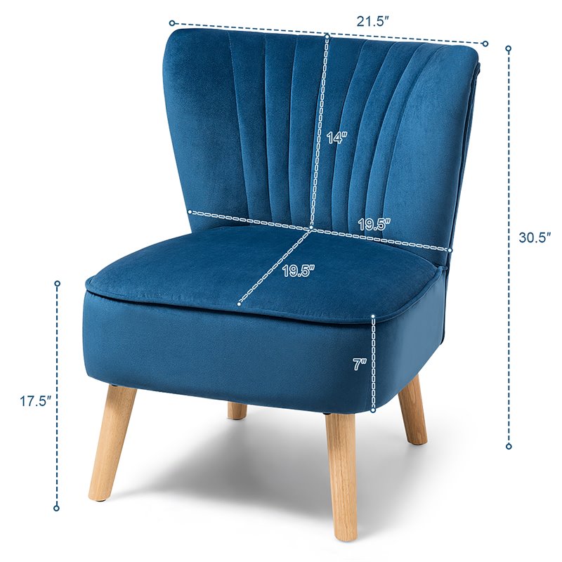 Pemberly Row Contemporary Rubber Wood & Velvet Armless Leisure Chair in Blue