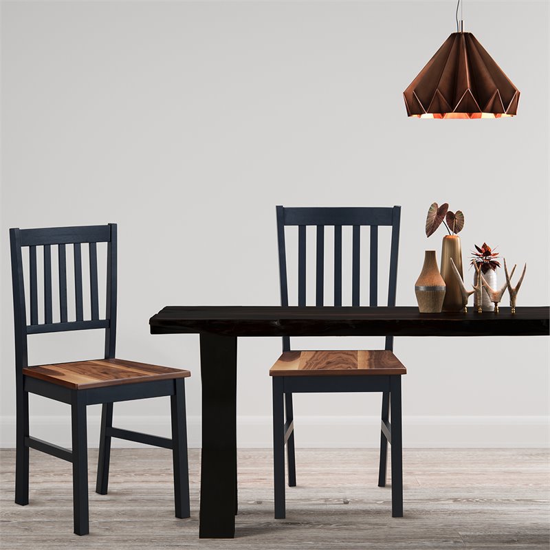 Pemberly Row Rubber Wood and MDF Dining Chair in Black/Walnut (Set of 4)