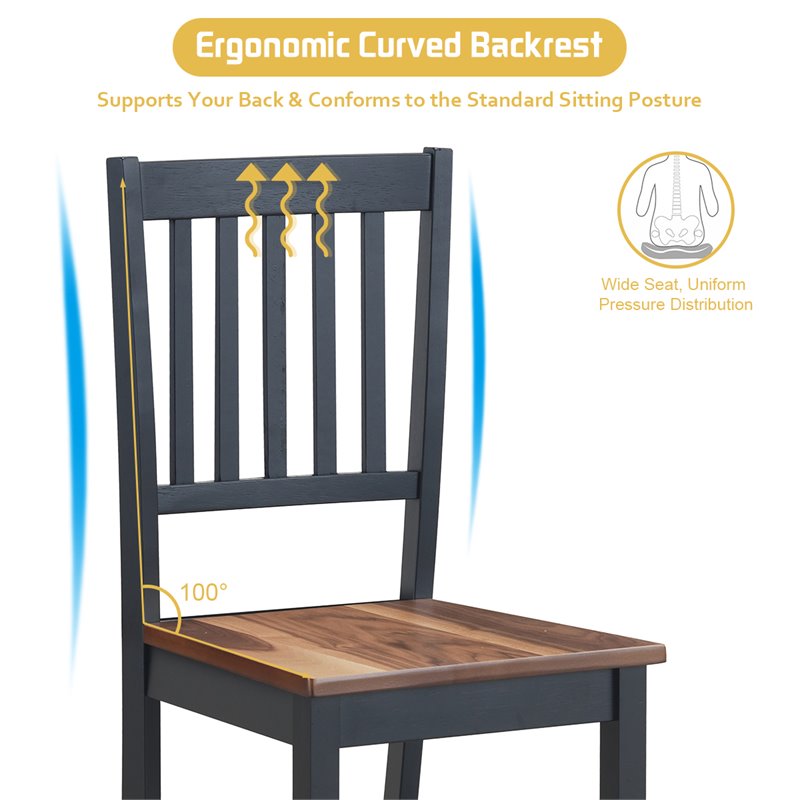 Pemberly Row Rubber Wood and MDF Dining Chair in Black/Walnut (Set of 4)