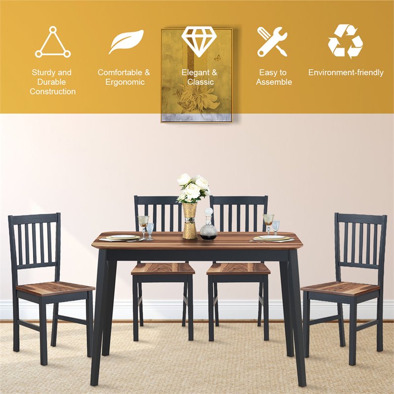 Pemberly Row Rubber Wood and MDF Dining Chair in Black/Walnut (Set of 4)