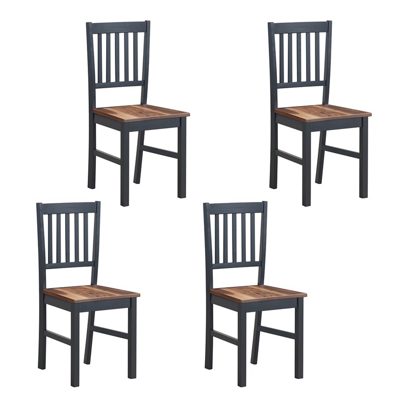 Pemberly Row Rubber Wood and MDF Dining Chair in Black/Walnut (Set of 4)